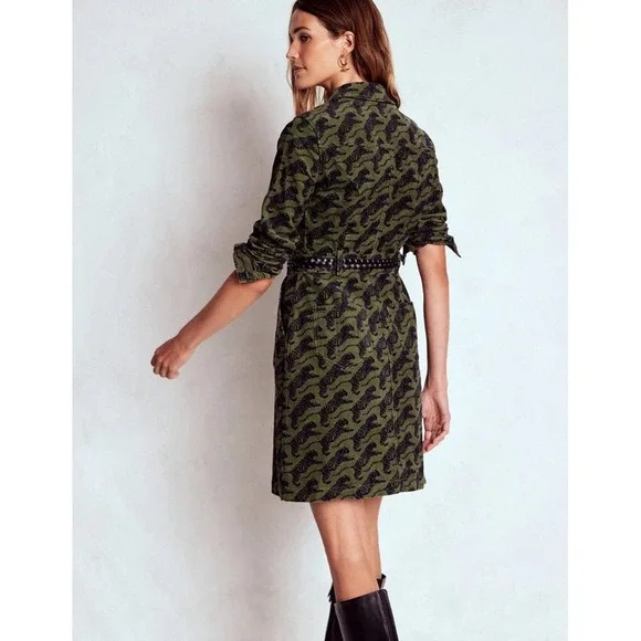 Boden Amanda Cord Short Dress Woodland Green, Leaping Tiger US 10R New With Tags - Picture 3 of 5